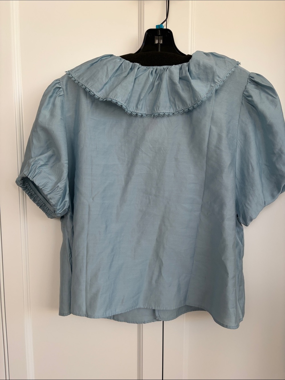 H&M Light Blue Ruffle Collar Tie-Front Blouse, nwt - Picture 15 of 17